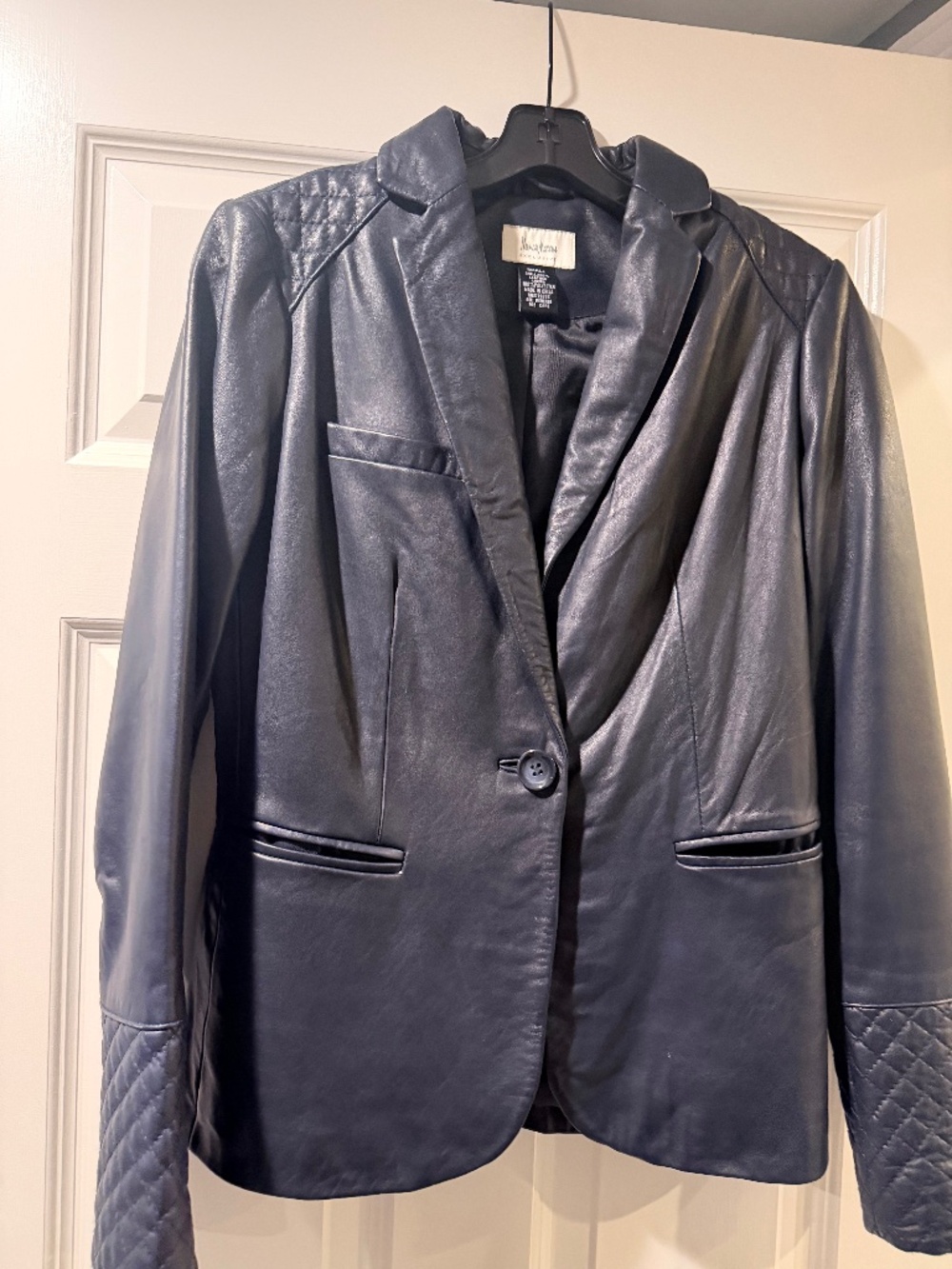 Vintage Neiman Marcus Exclusive Leather Blazer in Navy Blue - Size Small